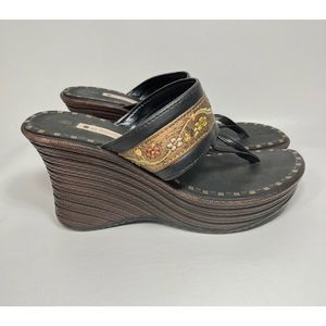 No Boundaries Slip On Sandals Black/ Brown Open Toe Wedge Womens Size 9